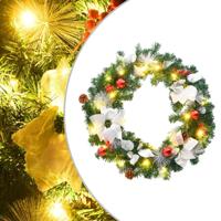 Kerstkrans met LED lampjes 60 cm PVC groen - thumbnail