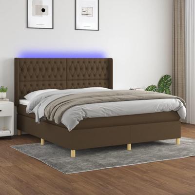Boxspring met matras en LED stof donkerbruin 180x200 cm