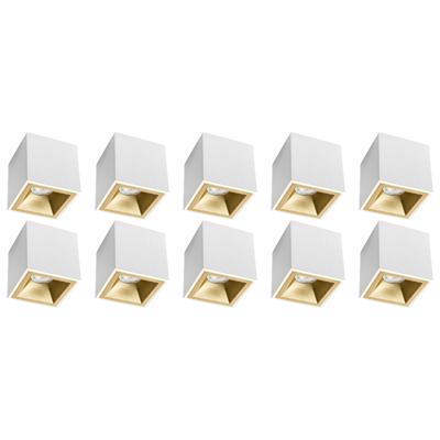 Opbouwspot 10 Pack - Pragmi Cliron Pro - GU10 Fitting - Opbouw Vierkant - Mat Wit/Goud - Aluminium - Verdiept - Ø90mm