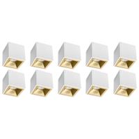 Opbouwspot 10 Pack - Pragmi Cliron Pro - GU10 Fitting - Opbouw Vierkant - Mat Wit/Goud - Aluminium - Verdiept - Ø90mm - thumbnail