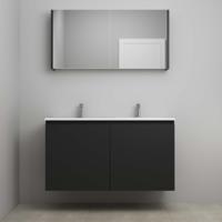 On-Line Badkamermeubelset - 120 cm - Bouwpakket - Greeploos 2 Deuren - Acryl Wastafel - 2 Kraangaten - Spiegelkast - Mat Zwart - thumbnail
