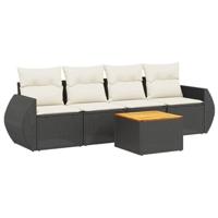 5-delige Loungeset met kussens poly rattan zwart - thumbnail