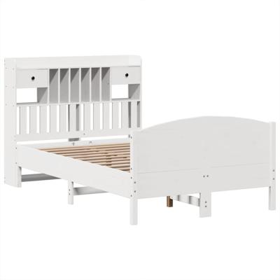 Bed met boekenkast zonder matras grenenhout wit 160x200 cm - thumbnail