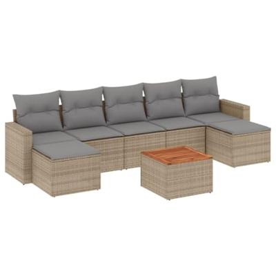 8-delige Loungeset met kussens poly rattan gemengd beige