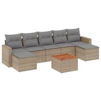 8-delige Loungeset met kussens poly rattan gemengd beige - thumbnail