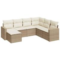 7-delige Loungeset met kussens poly rattan beige - thumbnail