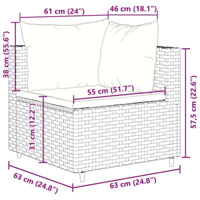 6-delige Loungeset met kussens poly rattan bruin - thumbnail