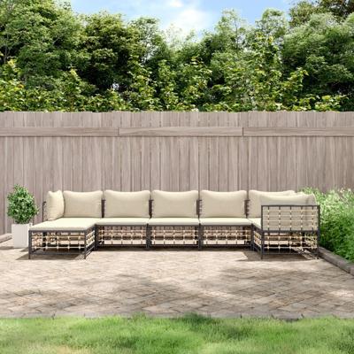 7-delige Loungeset met kussens poly rattan antracietkleurig