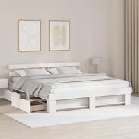 Bedframe met hoofdeinde Wit 200 x 200 cm Massief grenenhout - thumbnail