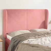 Hoofdbord met randen 147x23x118/128 cm fluweel roze - thumbnail