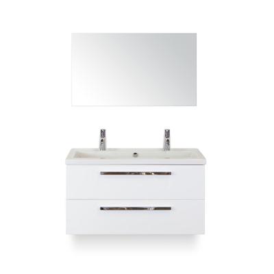 Seville Badmeubelset 100 cm - Wit Hoogglans - Wastafel Djazz 2 kraangaten - met Spiegel