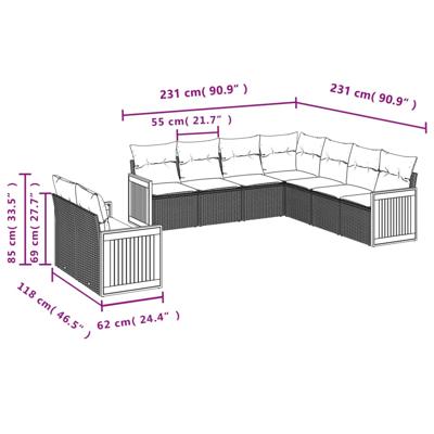 10-delige Loungeset met kussens poly rattan zwart - thumbnail