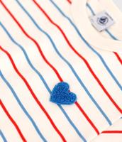 Kindershirt met strepen, hartje en korte mouwen PETIT BATEAU vanille - thumbnail