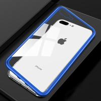 Ultra slanke magnetische adsorptie metalen frame gehard glas magneet flip case voor iPhone 8 plus & 7 Plus (blauw + zwart) - thumbnail