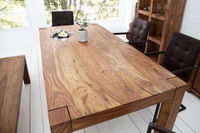 Massief houten eettafel MAKASSAR 200cm bruin sheesham, houten poten met houten poten rechthoekig - 15516
