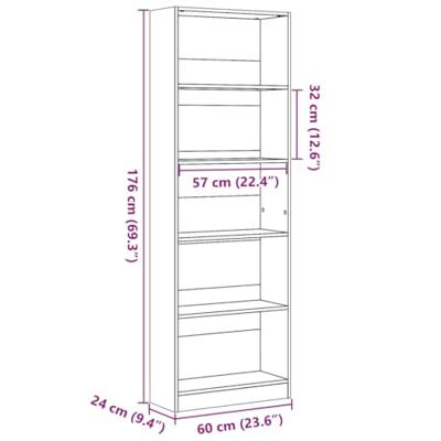 Boekenkast 60x24x176 cm bewerkt hout wit - thumbnail