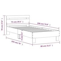 Bedframe met hoofdbord en LED-verlichting zwart 75x190 cm - thumbnail