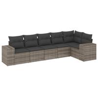 6-delige Loungeset met kussens poly rattan grijs - thumbnail
