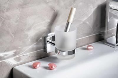 Bekerhouder Sapho X-Square Hangend 7x10 cm Chroom / Melkglas