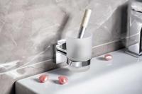 Bekerhouder Sapho X-Square Hangend 7x10 cm Chroom / Melkglas - thumbnail