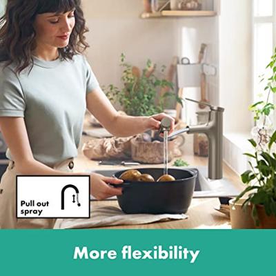 Hansgrohe Zesis M33 ééngreeps keukenkraan 160 met metalen uittrekbare vuistdouche, 2jet, rvs look Hansgrohe Zesis M33 ééngreeps keukenkraan 160 met metalen uittrekbare vuistdouche, 2jet, rvs look