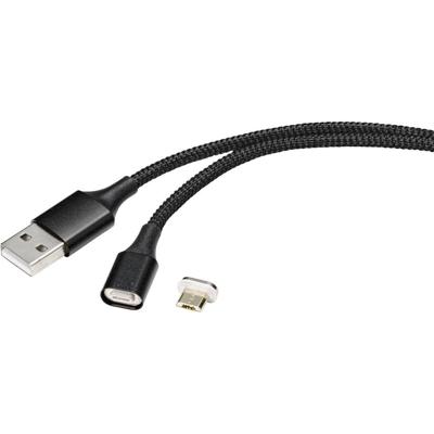 Renkforce RF-4746074 USB-kabel USB 2.0 USB-A stekker, USB-micro-B stekker 1.00 m Zwart Magnetische stekker