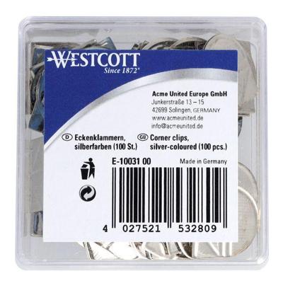 Hoekclips Westcott aluminium zilverkleurig doos à 100 stuks Hoekclips Westcott aluminium zilverkleurig doos à 100 stuks