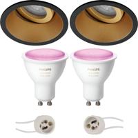 Pragmi Zano Pro - Inbouw Rond - Mat Zwart/Goud - Kantelbaar - Ø93mm - Philips Hue - LED Spot Set GU10 - White and Color Ambiance - Bluetooth - thumbnail