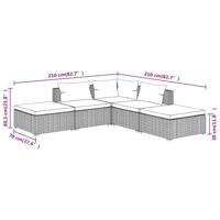 5-delige Loungeset met kussens poly rattan bruin - thumbnail