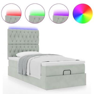 Ottoman bed met matrassen en LED's 90x200cm fluweel lichtgrijs