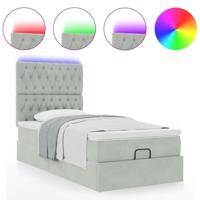 Ottoman bed met matrassen en LED's 100x200cm fluweel lichtgrijs - thumbnail