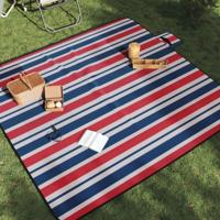 VidaXL Picknickkleed opvouwbaar strepen 200x200 cm fluweel blauw rood - thumbnail