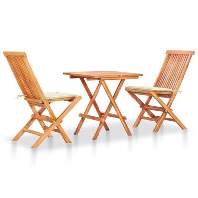 VidaXL 3-delige bistroset met crèmekleurige kussens massief teakhout