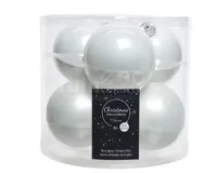 6 kerstballen winterwit emaille 80 mm KSD - Ksd - thumbnail