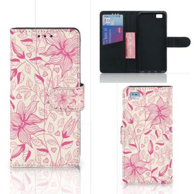 Huawei Ascend P8 Lite Hoesje Pink Flowers | Portemonnee hoesje