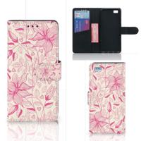 Huawei Ascend P8 Lite Hoesje Pink Flowers | Portemonnee hoesje - thumbnail