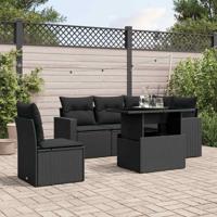 6-delige Loungeset met kussens poly rattan zwart - thumbnail