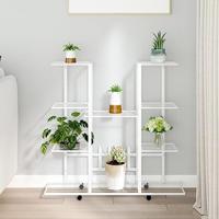 VidaXL Bloemenstandaard met wielen 94,5x24,5x91,5 cm ijzer wit - thumbnail