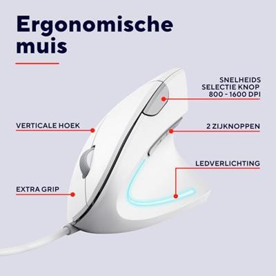 Trust VERTO ERGO Muis Kabelgebonden Optisch Wit 6 Toetsen 1600 dpi Ergonomisch Trust VERTO ERGO Muis Kabelgebonden Optisch Wit 6 Toetsen 1600 dpi Ergonomisch