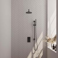 Black Edition thermostatische regendouche set 39 | 3-weg omstelling | 20 cm douchekop | gebogen muurarm | staaf handdouche | doucheslang | glijstang | mat zwart - thumbnail