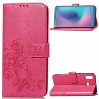 Lucky Clover ingedrukt bloemen patroon lederen case voor Galaxy A6s met houder & kaartsleuven & portemonnee & hand strap (magenta) - thumbnail