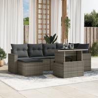 7-delige Loungeset met kussens poly rattan grijs - thumbnail