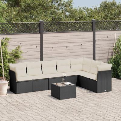 7-delige Loungeset met kussens poly rattan zwart