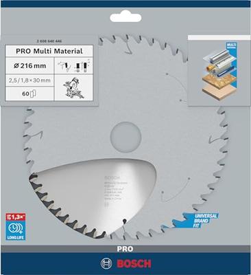 Bosch Accessories Multi Material 2608640446 Hardmetaal-cirkelzaagblad 216 x 30 x 2.5 mm Aantal tanden: 60 1 stuk(s)