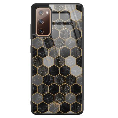 Samsung Galaxy S20 FE glazen hardcase - Hexagons zwart Samsung Galaxy S20 FE glazen hardcase - Hexagons zwart