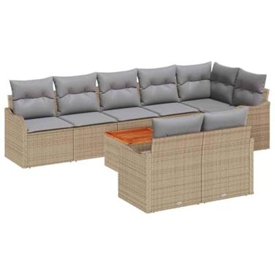 Tuinbankenset met kussen 9 pcs Beige poly rattan