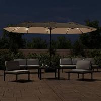 Parasol dubbel dak met LED 449x245 cm taupe - thumbnail