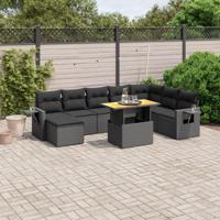 9-delige Loungeset met kussens poly rattan zwart - thumbnail