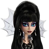 Monster High Pop, Elvira, Meesteres van het Duister, verzamelobject in zwarte jurk van kunstleer, met zilverkleurige vleermuisvleugelcape en premium accessoires, HYV99 - thumbnail