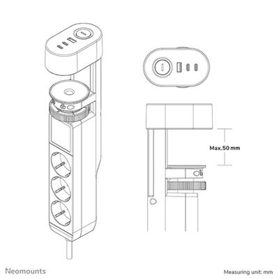 Neomounts DS22-840WH6 Bureaucontactdoos met klem en USB-C en USB-A poorten - Quick-charge Neomounts DS22-840WH6 Bureaucontactdoos met klem en USB-C en USB-A poorten - Quick-charge